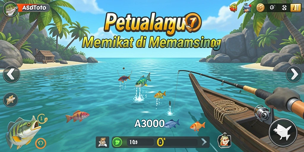 Tampilan gameplay ASDTOTO yang menakjubkan saat menangkap ikan di lokasi eksotis.