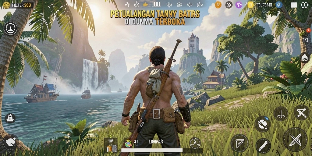 Screenshot menunjukkan aksi mendebarkan dalam dunia terbuka FILTER303.