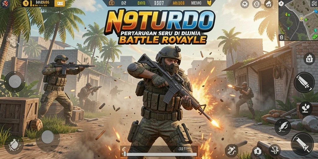 Gameplay N9TURBO yang seru dan penuh aksi Battle Royale.