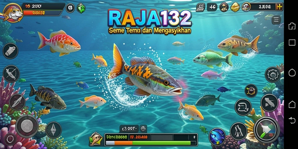 Screenshot menunjukkan aksi menembak ikan yang seru dalam RAJA132.