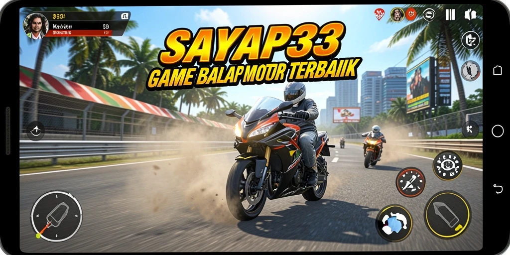Screenshot gameplay SAYAP33 yang menampilkan aksi balap motor yang mendebarkan.