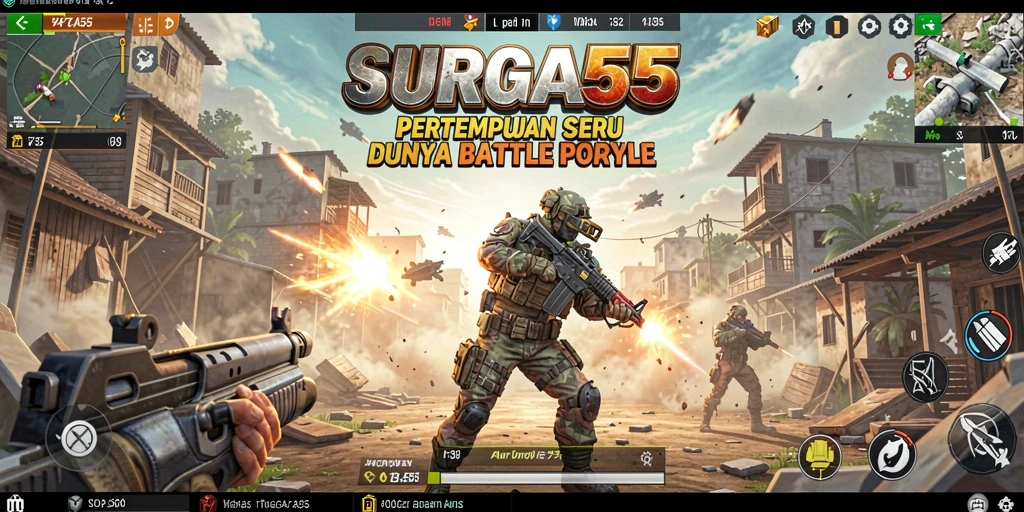 Menampilkan aksi seru di medan perang Battle Royale.