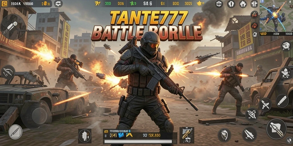 Menampilkan gameplay seru dari TANTE777 dalam arena Battle Royale.